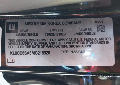 2021 Chevrolet Spark Fwd 1Lt Automatic z USA, uszkodzony, nr VIN KL8CD6SA3MC218926